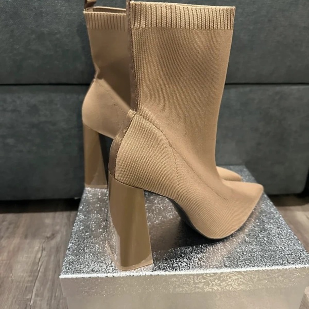 Elegant Tan Women's Heeled Sock Boots